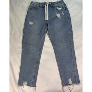PRINCESS‎ POLLY distressed white zipper shredded blue jeans womens 6